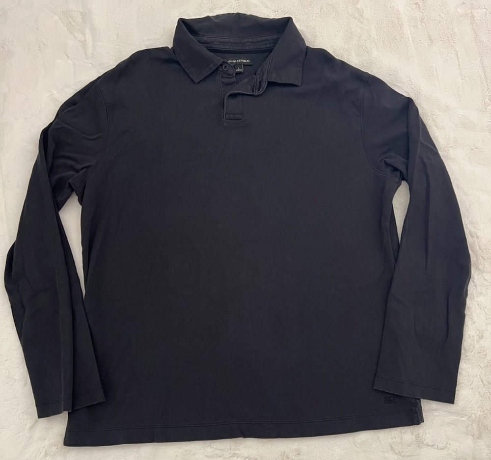 Banana Republic Mens Polo Shirt Large Black Long Sleeve 100% Cotton